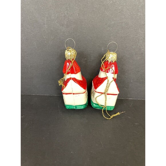 Vintage Set of 2 Blown Glass Ornaments House Cottage Hand Painted - West Germany - Picture 2 of 9